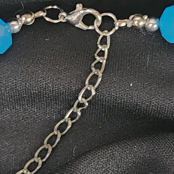 Blue and Gold Beaded Silver Tone Flower Faux Turquoise Pendant Boho 18" Necklace - Picture 14 of 16